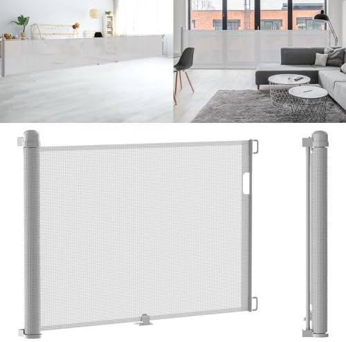 LARS360 Türschutzgitter Ausziehbar 0-300cm Treppenschutzrollo Baby Treppenschutzgitter Einziehbares Tür Ausziehbare Hundebarrieren Sicherheitstrennwand für Innen- und Außenbereich (Grau)
