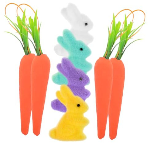VICASKY 8stücke Teiliges Mit Bunten Karotten Und Hasen Fluffige Deko Für Ostern Für Feiern Fotografie Und Kreative Tischgestaltung Für Garten Haus Und Kuchen-Dekoration