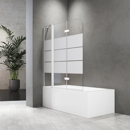 Duschwand für Badewanne 160 x 140 cm Badewannenfaltwand 2-teilig Gestreift Faltbar Duschtrennwand mit Stabilisator und Festteil 6mm Nano Glas Faltwand Duschabtrennung