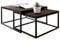 KIER FURNITURE Couchtisch 2er Set - Beistelltisch Sofa - Wohnzimmer Tisch 75x75 und 65x65 cm - LOFTI Sofatisch Quadratisch, Industrial Style, Beine Metall Schwarz - Esche Dunkel