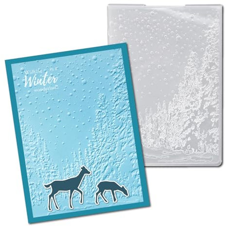 Arbuya 3D-Prägeschablonen aus Kunststoff, für Weihnachtskarten oder Tagebuch, Wald mit Schneefall, Prägeschablone für Geschenkanhänger, Papierbasteln, Heimdekoration, 12,7 x 17,8 cm