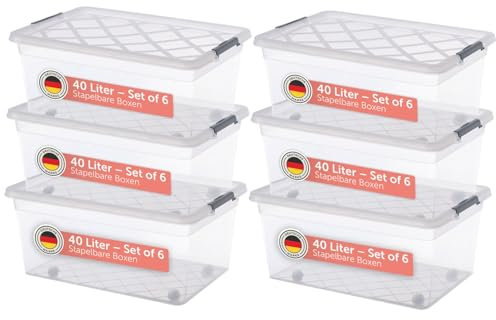 Blumtal Aufbewahrungsbox mit Deckel 40L aus Kunststoff - Aufbewahrungsboxen 57x39x25 cm - Boxen Aufbewahrung aus 100% Neumaterial & Verschlussclips - Kisten Aufbewahrung mit Deckel 6er Set