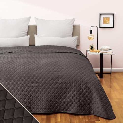 Blumtal Tagesdecke 240x260 cm - OEKO-TEX zertifizierter Bettüberwurf 240x260 cm - als Betthusse 180x200 cm bis Tagesdecke 200x200 cm (Bettgrößen) - Couch Decken Überwurf - Bett Überwurfdecke Anthrazit
