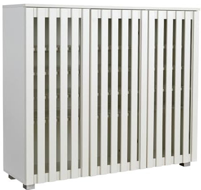 Home Source 3 Door Wooden Shoe Storage Cabinet Rack Stand, Slatted Cupboard, White