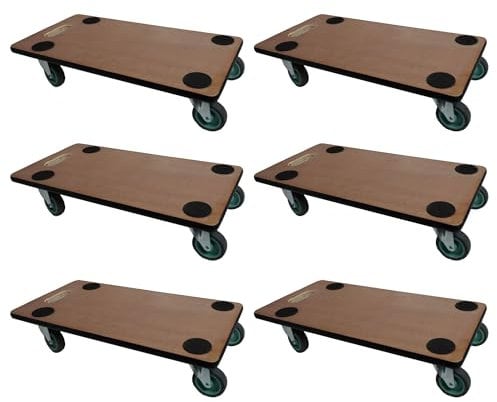 Mega Deal 6X Profi Transportroller mit 4 Rollen | HxBxT 11,5x30x60 cm | Traglast 200kg | Sperrholzplatte | Braun | Möbelroller Rollbrett Transporthilfe Rollwagen Roller