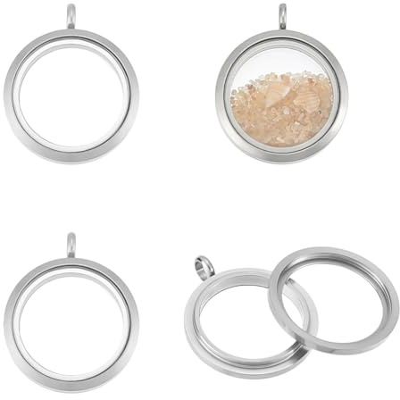 UNICRAFTALE 4 Stück Medaillon Anhänger Edelstahl Schwimmender Medaillon Living Memory Kristall Fotorahmen Medaillonanhänger Glas Schwimmender Anhänger Für Halsketten
