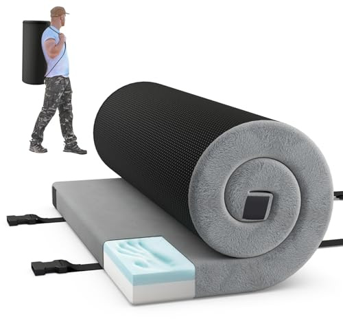 GYMAX wasserdichte Memory-Schaum Campingmatratze, aufrollbare Isomatte mit Rutschfester Unterseite & Tragtasche, Schlafmatratze, Bodenmatratze für Camping & Reisen (188 x 78 x 6,5 cm,Grau)