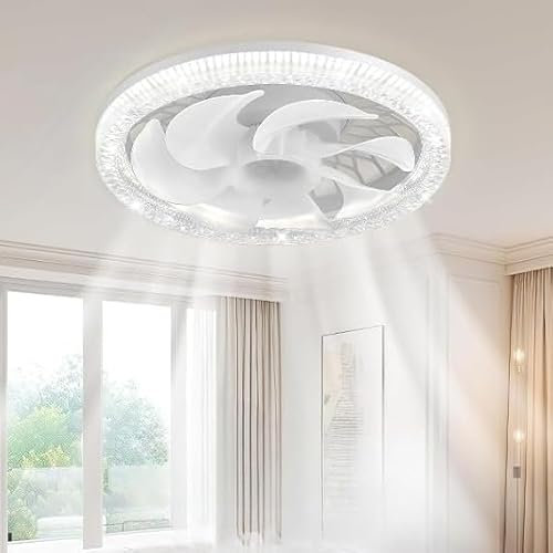 BomKra Deckenventilator mit Beleuchtung, 45W Leise Deckenventilator mit Licht & Fernbedienung, 3 Farbige Dimmbare, 3 Geschwindigkeiten, Timer, für Schlafzimmer Wohnzimmer