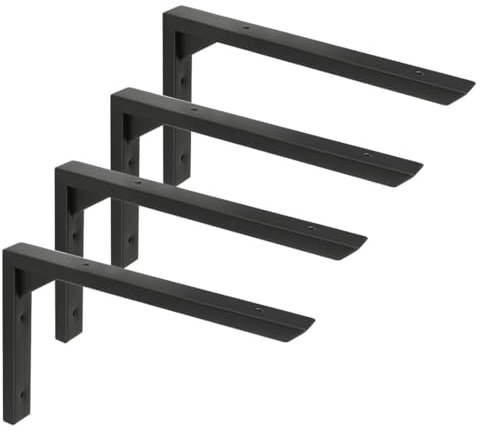 Mooche 4 Pièces Equerre Etagere Murale 25 CM Robustes, Supports d' Étagère Murale à Angle 90°, Équerre Étagère Murale en Acier Inoxydable pour Chambre/Salle de Bain/Cuisine, Noir
