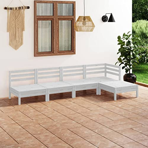 WKIEQACO Gartenmöbel-Set, 5-teilig, massives Kiefernholz, Weiß