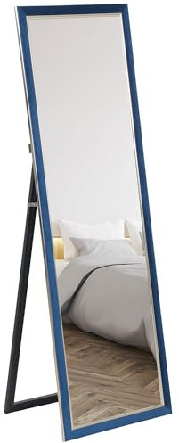 HOMCOM Full Length Mirror 150x50 cm Standing oder Wandspiegel mit Samt Rahmen und Stand für Wohnzimmer Schlafzimmer Blau