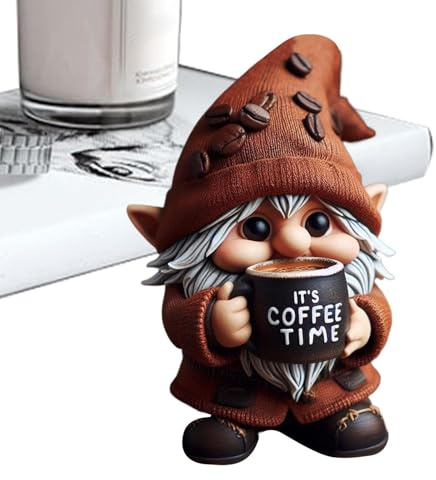 FVPKYUR 5x10cm Kaffee Gnom, Kaffee Wichtel Deko, Caffee Zwerge Figuren Aus Harz, Caffee GNOME Statue, Harz Gnom Sammlerstatue Tabletop Küchen Skulptur Kaffeezwerg Für Dekoration Einer Kaffeebar