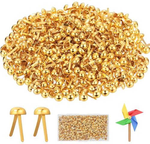 400 Stück Musterbeutelklammern, 8mm Gold Musterklammern, Metall Rundkopfklammern, Leicht Mini Runde Brads Wiederverwendbar Briefklammern für Schule Büro Papier Briefklammern Basteln Handwerk DIY