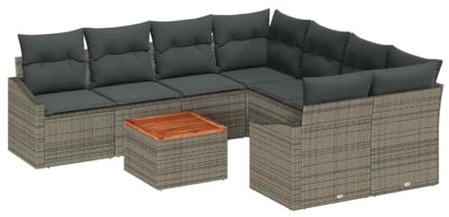 vidaXL Garten-Sofa-Set 9 pcs Grau, Garten und Terrasse, modernes Outdoor-Sofaset, modulare Sitzmöbel, verstellbare Füße, UV-beständig