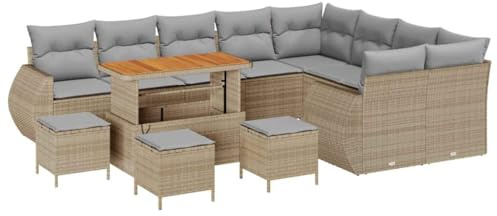 vidaXL Garten-Sofa-Set 13 pcs Beige und Hellgrau 110 x 55 x 71 cm, Modernes Gartensofa-Set, Outdoor-Kollektion, UV-beständiges Material, abnehmbare Kissen, bequem für die Terrasse