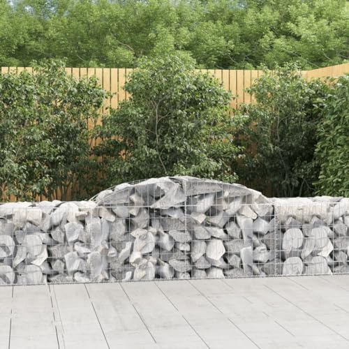 HaoChrymec Gabionen mit Hochbogen aus Verzinktem Eisen, 12 STK. Gabionenkörbe, 300 x 50 x 60/80 cm, Gabione mit Hochbogen, Gabionengitter, Gabionen Zaun für Garten und Terrasse