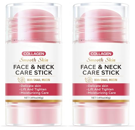 Collagen & Snail Mucus Face and Neck Care Stick, Firming & Lifting Moisturizer Balm with Aloe Vera, Anti-Aging Reduces Wrinkles & Fine Lines Tightening Cream for All Skin Types (2 Pack)