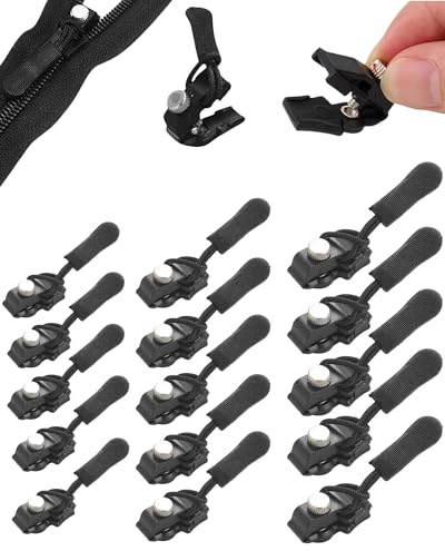 Fonyiunce Reißverschluss Reparatur Set, 15 Stück Fix-Reißverschlusszieher, 5 Kleine, 5 Mittlere, 5 Große Zipper, Abnehmbare Reißverschluss Zipper Pull Fixer Reparatur für Universal Kleidung, Gepäck