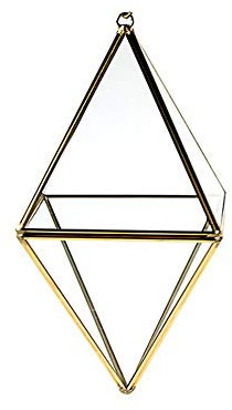 WGV Hanging Geometric Planter Terrarium Width 4 inches Height 21 cm Clear Glass Gold Frame DIY Succulent air Plant Miniature Fairy Garden Windowsill Decor Standing Diamond 1 Piece
