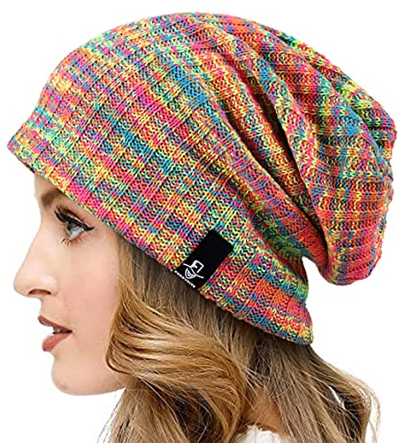 VECRY Damen Lässige Mütze Stricken Baskenmütze Gerippte Schädelkappe Winter Sommer Hüte (Multi Rosa)