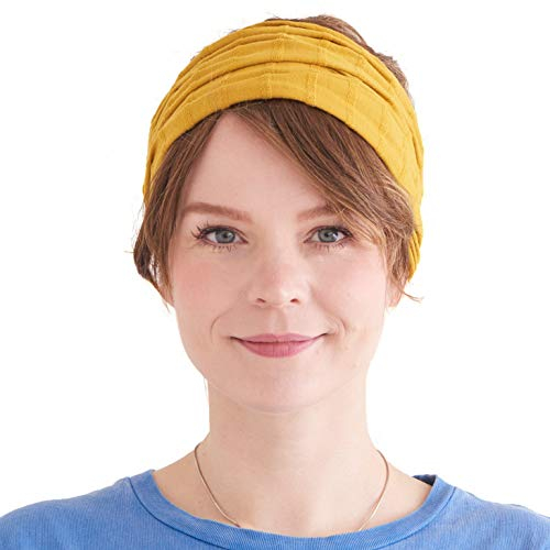 CHARM Baumwolle Haarband Stirnband Bandana Unisex -Weich Breites Chemo Headband Japanisch Mustard
