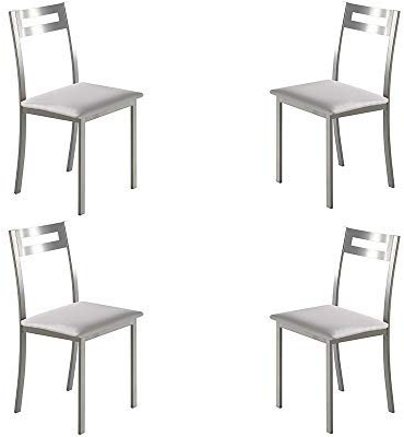 MOMMA HOME Set de 4 Sillas - Modelo PAMIS - Color Blanco - Material Metal/Ecopiel - Medidas 41 x 47 x 86 cm