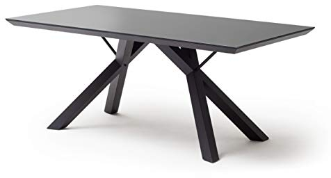 Esstisch Schwarz matt lackiert, Tisch mit Glasplatte Anthrazit, BxHxT 180x75x95 cm