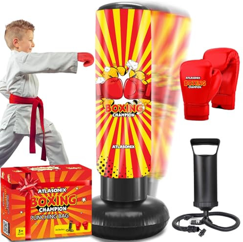 Aufblasbares Boxspielzeug für Jungen Alter 4-8-12, Stehender Kick-Dummy, Karate-Taekwondo-Ausrüstung, lustiges aktives Spiel, Geburtstagsfeier für Kinder, langlebiges Box-Set