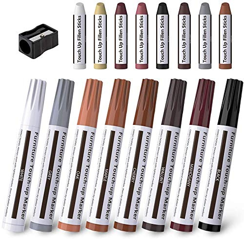 Möbel Reparatur Lackstift Set 17 teilig-Möbel Touch Up Wachs Set Holzkitt Holzkorrekturstift zum Reparieren von Kratzern und Holzböden