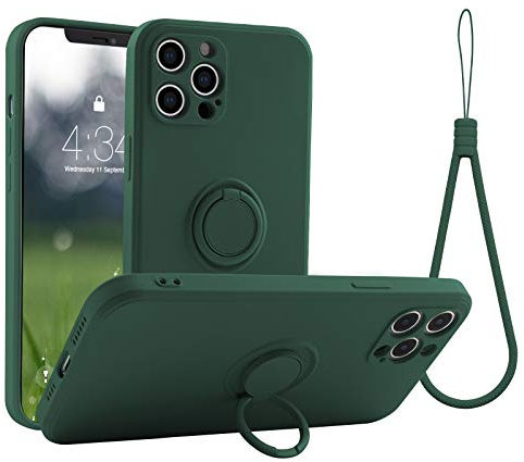 abitku Compatible with iPhone 12 Pro Max Case, Silicone with 360°Ring Kickstand Holder (Support Magnetic Car Mount) Soft Silk Microfiber Cloth Designed for iPhone 12 Pro Max 6.7inch 2020 (Green)