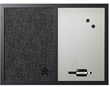 Bi-Office Black Shadow Kombi-Tafel, magnetisch, trocken abwischbar, silberfarben, mit Stoff-Panel, mattschwarzer MDF-Rahmen, 90 x 60 cm