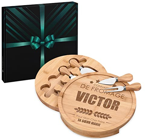 Maverton Plateau à Fromage Personnalisé, 25 cm Planche Apero en Bois Rond