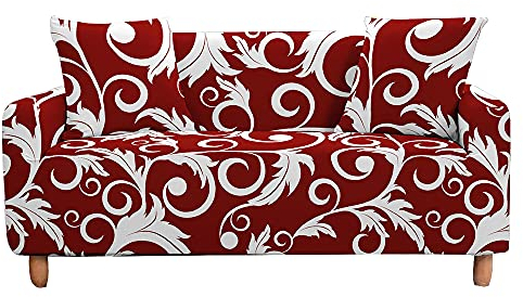 FANSU Stretch Sofabezug mit Armlehnen - Barock Muster Bedruckter Antirutsch Sofabezug Haus Wohnzimmer Dekoration, für Ecksofa L Form Sofabezug Couchbezug Sofaüberwürfe (Rot,2 Sitzer)