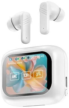 TWS Earbuds with Touch Screen Display, Earphones Wireless Bluetooth 5.4, In Ear Headphones with ANC/ENC Long Battery Life Waterproof Earphone for Sports, Ear buds pro for iPhone and Androids Devices