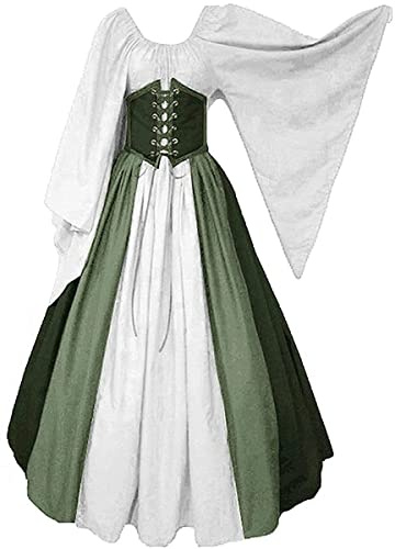 Aibaowedding Damen Renaissance Mittelalter Kostüme Kleid Trompetenärmel Gothic Retro Kleid