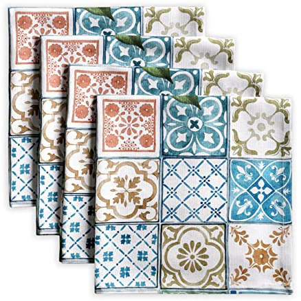 Maison d' Hermine Stoffservietten, 100% Baumwolle, Set mit 4 dekorativen, waschbaren Osterservietten für Essen, Zuhause, Hochzeit, Bankett, Buffet, Agrume – Frühling/Sommer (45cm x 45cm)
