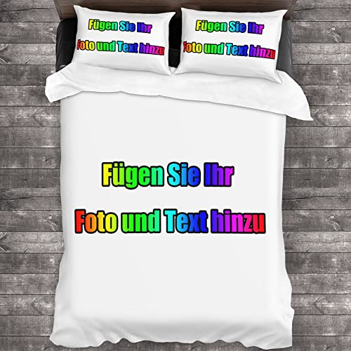 LZXSXZ Personalisierter Doppel-Bettbezug, 135×200cm Benutzerdefinierte 3-teilige Bettwäsche-Sets, Eigenes Foto und Text Custom Foto Bettbezug Kissenbezüge für Familie, Freundschaft, Geburtstag