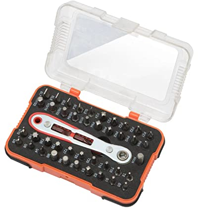 ROTATION 44-teiliges Bit-Set mit 1/4-Zoll-Mini-Ratschen-Offset-Schraubendreher, tragbarer Koffer, CR-V-Stahl, Antriebsgriff und Multi-Sechskant-/Kreuzschlitz-/Torx-/Stern-Bit