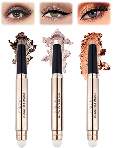 Miioto Eyeshadow Stick Set, 3 PCS Shimmer Lidschatten Makeup Pen, Cream Pencil Crayon Eyeshadow Pen with Brush, Eye Brightener Stick, Wasserfestes Smoky Eyeshadow Set (01)