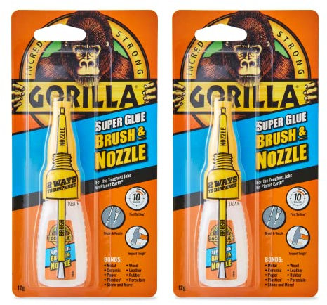 Gorilla Super Glue 2-in-1 Brush & Nozzle, 12g (2 Pack) – All Purpose, Fast Setting, Dual Application with Anti-Clog Cap | Ideal for Metal, Ceramics, Leather & More