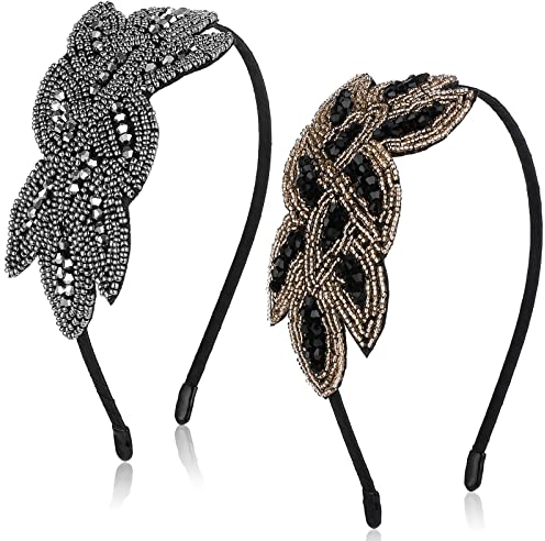 Sibba 2 Stück Stirnbänder Damen Stirnbänder 1920er Jahre Haarschmuck Gold Strass Schwarz Silber Kristall Braut Hochzeit Pins Spitze Kopfschmuck Stück Perlen Clip Art-Deco