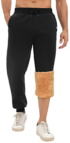 UMIPUBO Mens Jogging Bottoms Fleece Jogger Sweatpants for Men Casual Thermals Tracksuit Bottoms Winter Warm Plush Trousers with Pockets Drawstring Lounge Pants (Black, M)