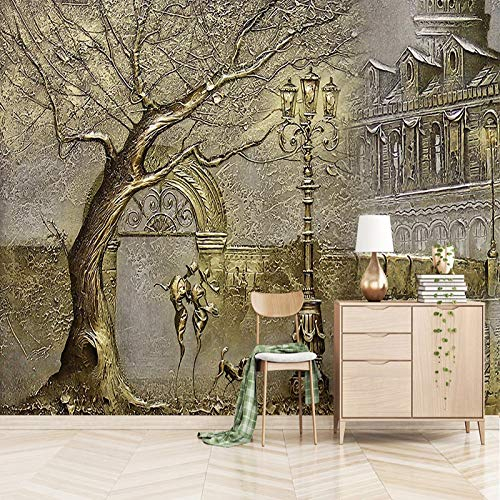 Vlies Fototapete Vintage Baum Paar Straßenbild 3D Effekt Vlies Tapeten Wandtapete XXL Moderne Wanddeko Wohnzimmer Schlafzimmer Büro Flur 400 cm B x280 cm H