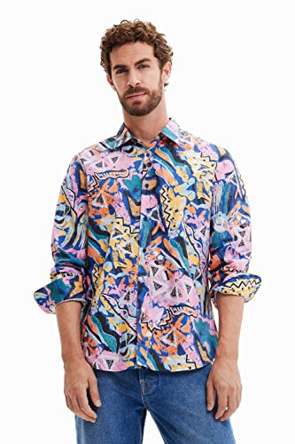 Desigual CAM_Paper 9021 Multicolor Fucsia Camiseta, Material de Acabados, S para Hombre