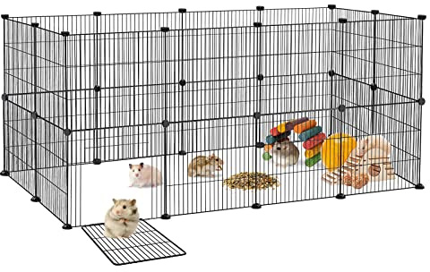 NAIZY Freigehege Laufstall Laufgitter 142x72x72cm Welpenlaufstall Schwarz Kleintiergehege 35x35cm per Stück Freilaufgehege DIY Erweiterbar Kleintierkäfig Kaninchen Meerschweinchen Gehege, 24Pcs