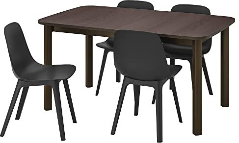 Ikea ODGER/STRAND Tisch und 4 Stühle, 150/205/260x95 cm, braun/anthrazit