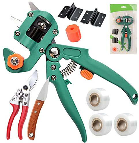 Pfropfen Werkzeug Kit, 2-in-1 Haltbar Veredelungsschere Schneidwerkzeug mit 3 Ersatzmesser(Ω/U/V) & Ergonomischen Griffen für Blumen Baum Pflanzenzweige, Garden Grafting Tool,Style1