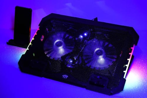 KEROLFFU RGB Gaming Laptop Cooling Pad 17-12Inch 4Fans (Customized RGB Sidelight with Switch,Laptop Fan Speed Adjustable,5 Heights Adjustment with Phone Holder)Fit Apple MacBook Laptop Fan Cooling Pad