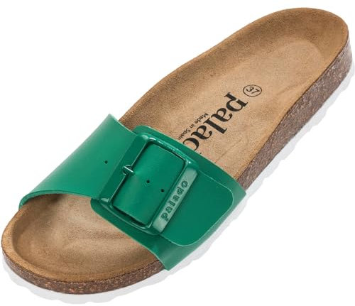 Palado Pantoletten Damen Malta EGS Matt – bequeme Sandalen Made in Spain - Hausschuhe mit dämpfendem Kork-Fußbett - modische Sommerschuhe Grün UK4,5 - EU37