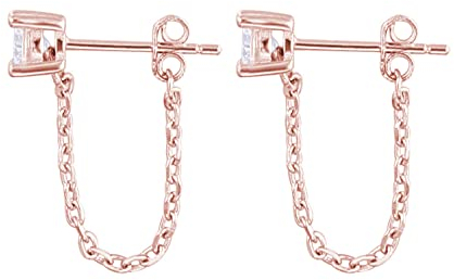 Reffeer 925 Sterling Silber Ketten-Ohrringe für Damen, Kleine Ohrringe, Ohrstecker (C-Rose Gold Plated)